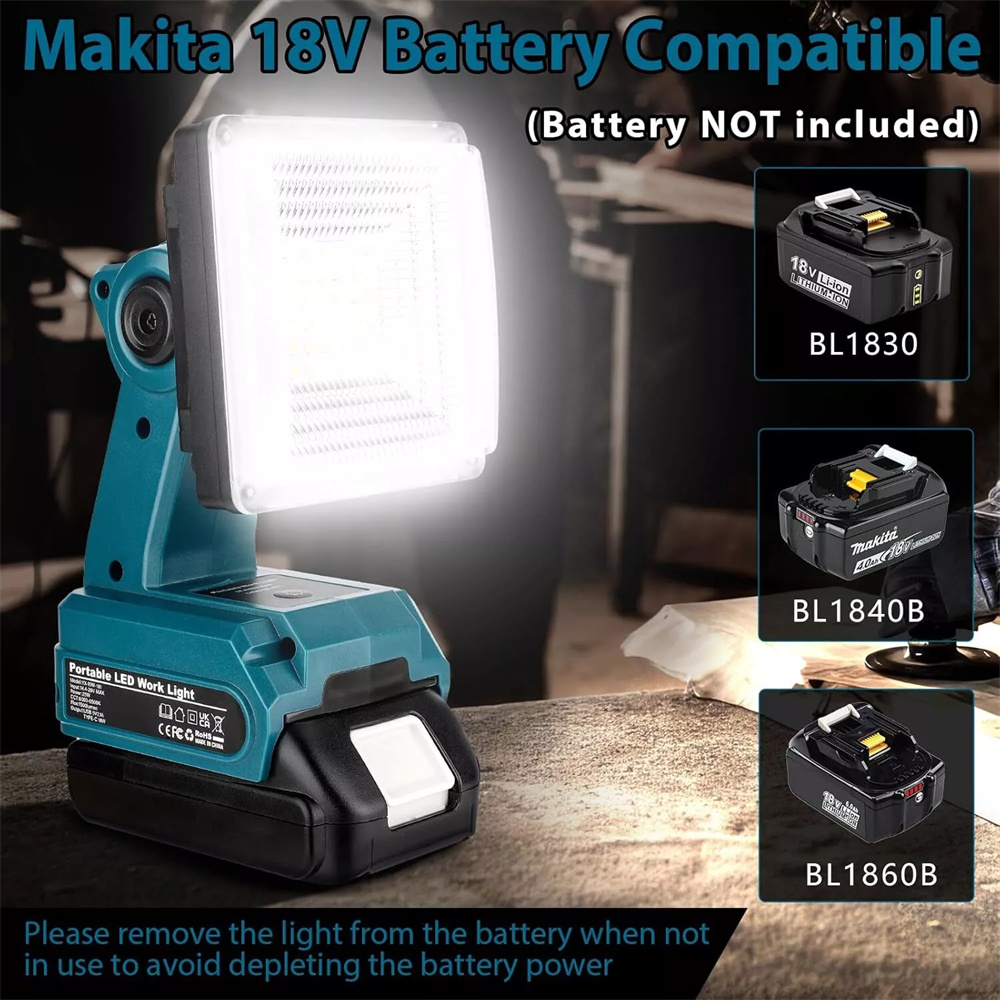 LED Work Light for Makita/Milwaukee/Dewalt/Bosch 18V Battery Handheld Emergency Tools Camping Flashlight Spotlights(No Batter