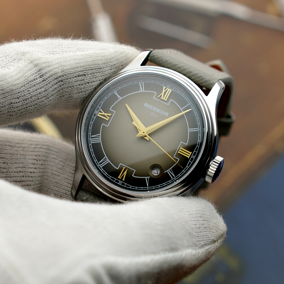 NEW Chinese Original MERKUR Handwinding Mechanical Gray Dial Retro Dress Watch Leather часы мужские наручные