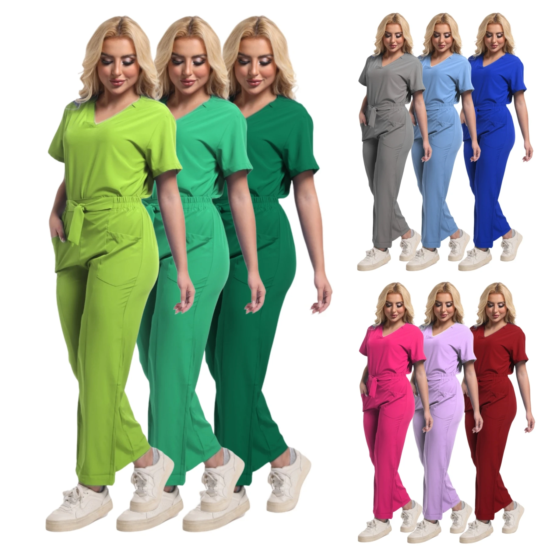 Medical Nurse Uniforms Vet Beauty Workwear Colorful Clinical Scrub Top Pant Doctor Nursing Suit Surgical Uniform Women Scrub 
