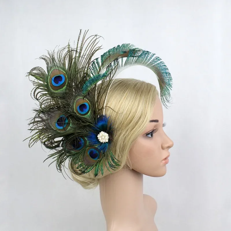 Fascinator 1920s Peacock Feather Flapper Headdress Wedding Hair Clip Party заколка для волос pinzas para el cabello заколки 집