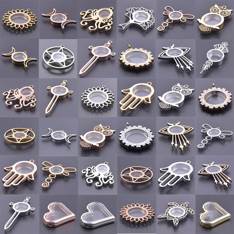 1Pc Stainless Steel Mixed Sea Animal Turtle Tree Flower DIY Locket Pendant Goth Star Moon Sword Cross Medallon подвеска Jewel