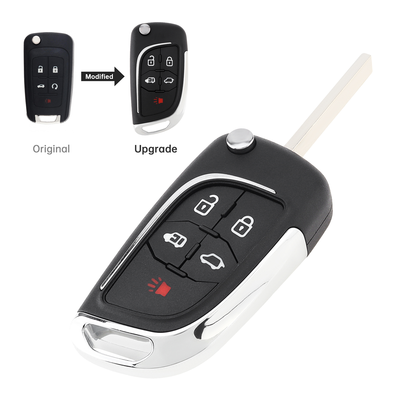 5 Buttons Modified Flip Remote Car Key Shell Fit for Buick / Opel / Chevrolet / Cruze