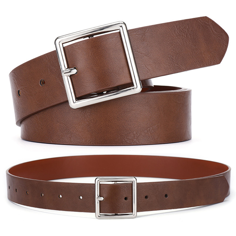 Women's Belt PU Leather Rectangle Metal Buckle Khaki Red Fashion Accessories Waistband for Women Cinturones Para Mujer ремень