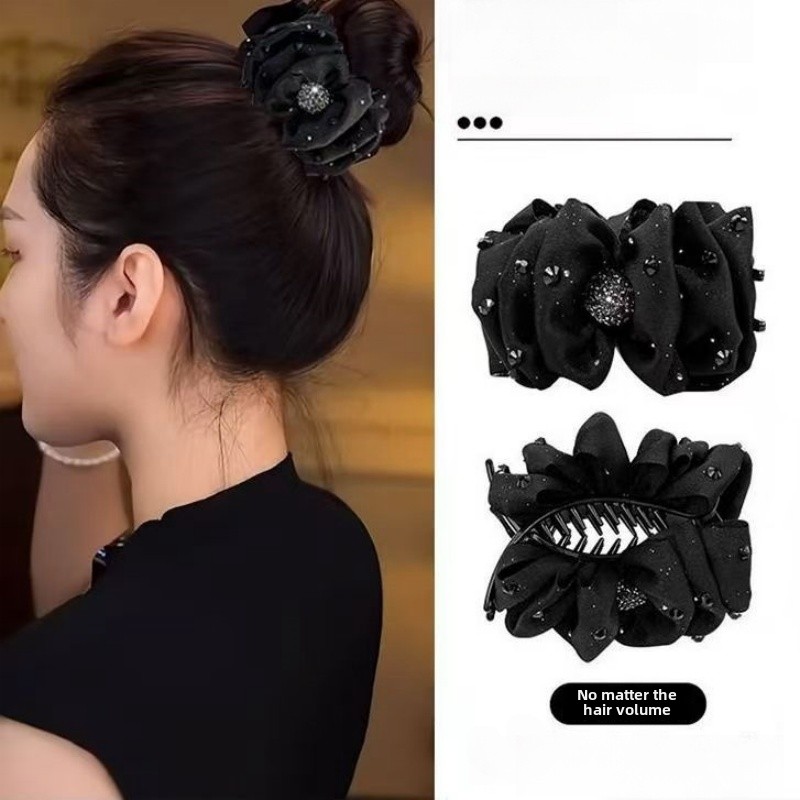 New Black Medium Hairpin Women's Retro Black Rose Grab Clip Hair Clip with Bow Заколка Зажим Hair Accessories for Women