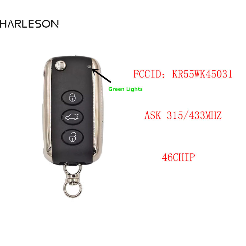 Smart Keyless Go 3/3+1 Button Remote Key ASK 315/433Mhz ID46 chip for Bentley Continental GT GTC Flying Spur FCC KR55WK45031