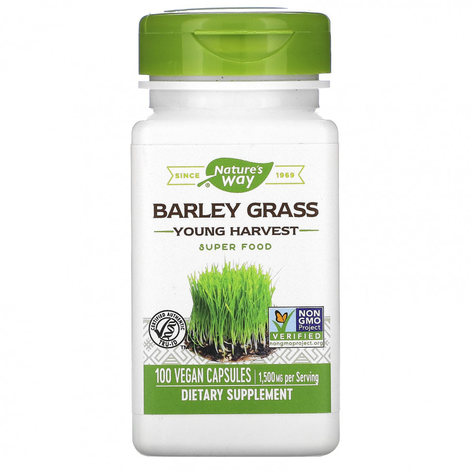 Натурес Вэй Nature's Way, Barley Grass, Young Harvest, 500 мг, 100 веганских капсул