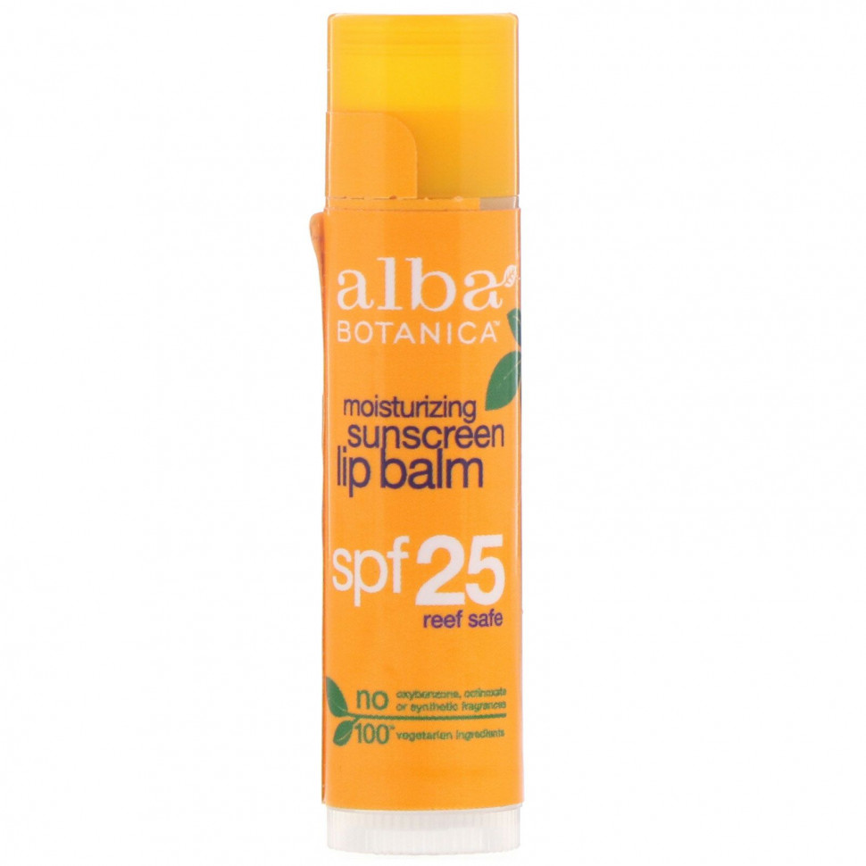 Алба Ботаника Alba Botanica, Увлажняющий солнцезащитный бальзам для губ, SPF 25, 4,2 (0,15 унции)