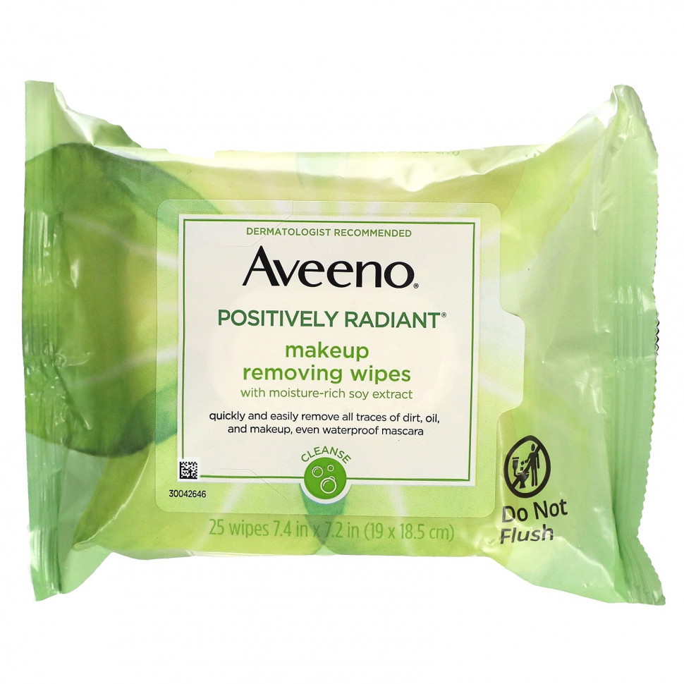 Aveeno Aveeno, Положительно сияющие салфетки для снятия макияжа, 25 салфеток