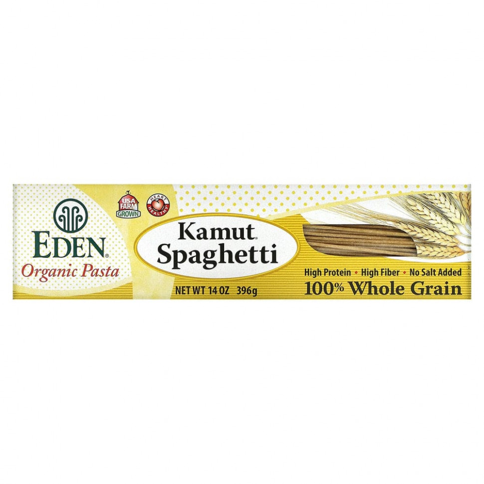 Эдэн Фудс Eden Foods, Органические макаронные изделия, камут спагетти, 100% цельное зерно, 396 г