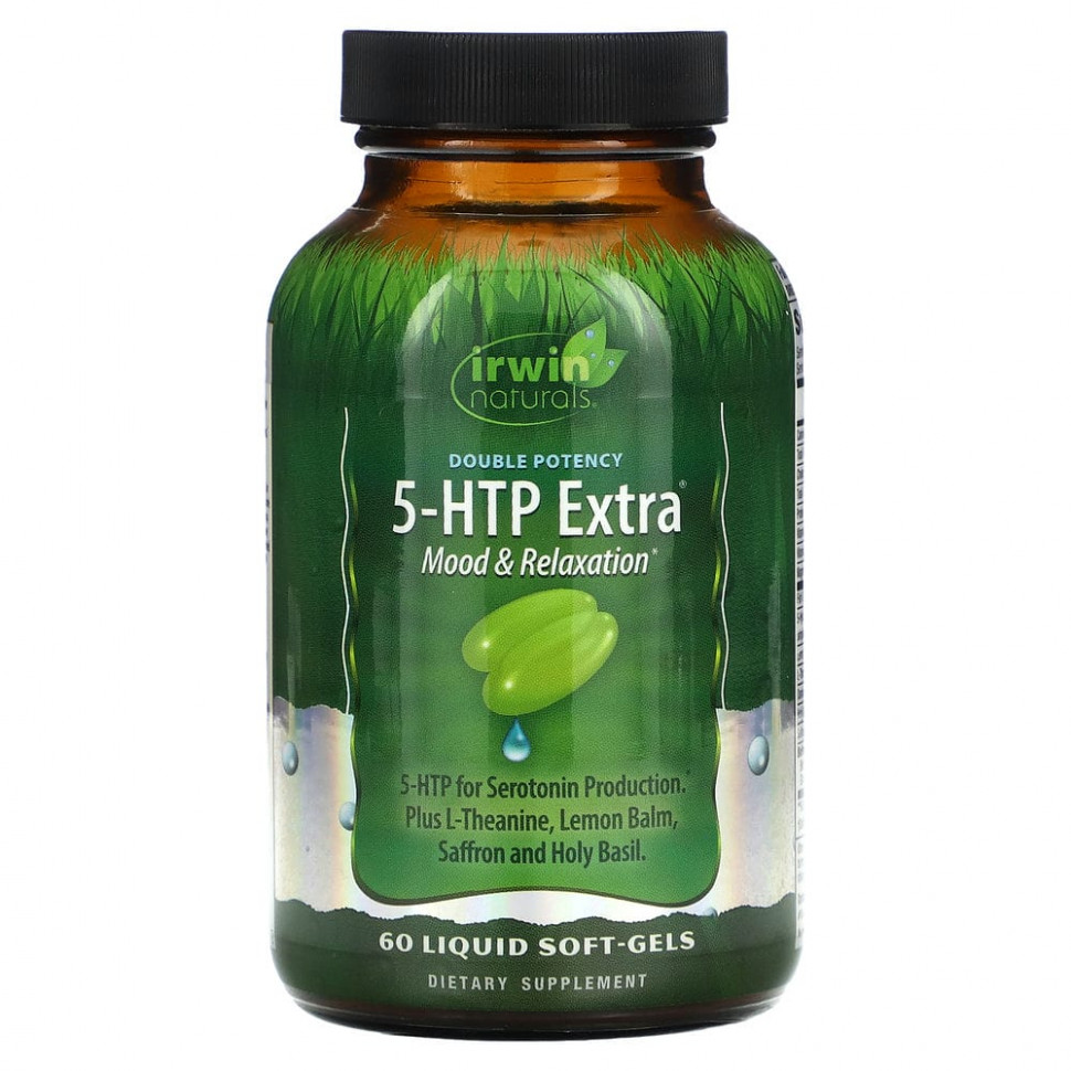 Ирвин Натуралс Irwin Naturals, Двойная эффективность, 5-гидрокситриптофан Экстра, 60 мягких желатиновых капсул с жидким напол
