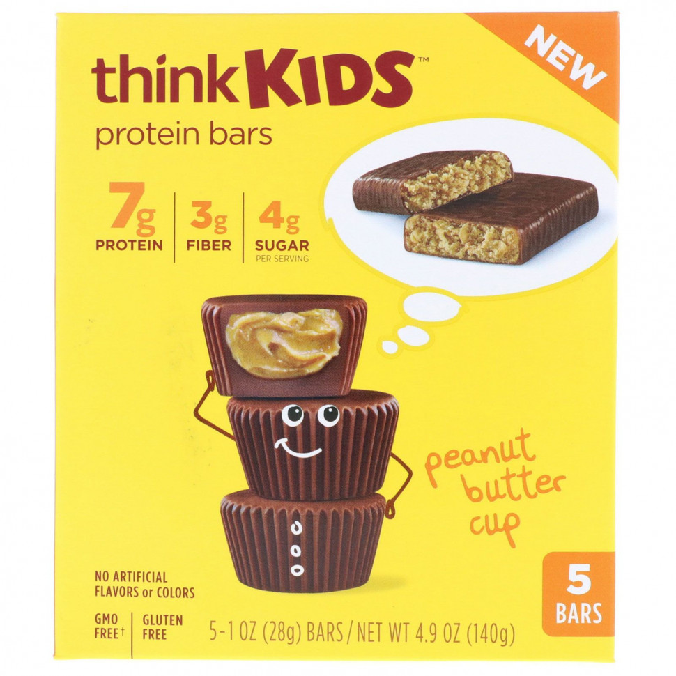 ТинкТин Think !, ThinkKids, протеиновые батончики с арахисовым маслом, 5 штук, 1 унция (28 г) каждая