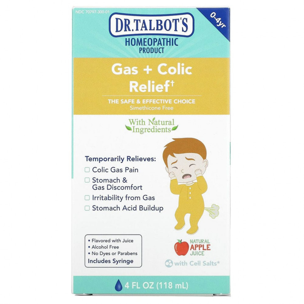 Dr. Talbot's Dr. Talbot's, От газов и колик, для детей от 0 до 4 лет, натуральный яблочный сок, 118 мл (4 жидк. Унции)