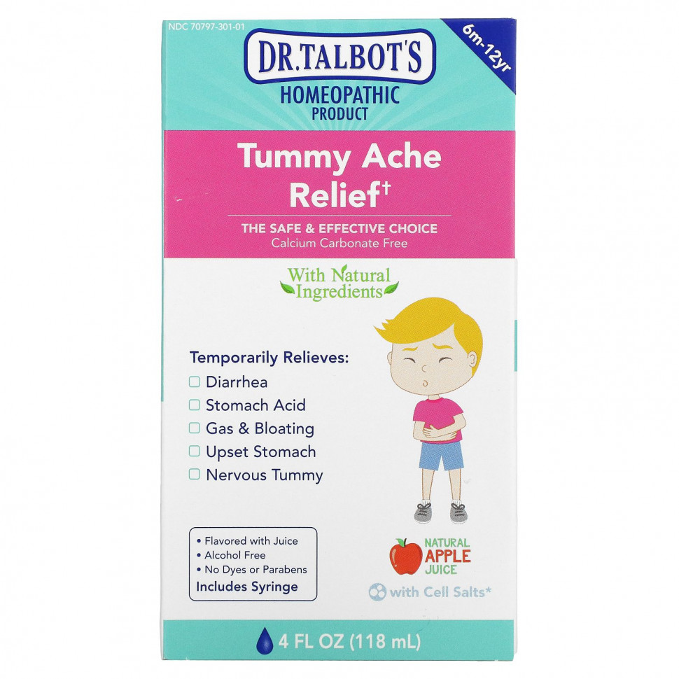 Dr. Talbot's Dr. Talbot's, Tummy Ache Relief, для детей от 6 месяцев до 12 лет, со вкусом натурального яблочного сока, 118 мл