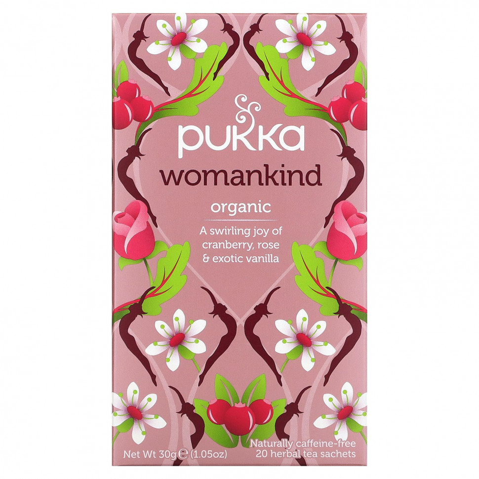 Пукка хербс Pukka Herbs, Womankind, без кофеина, 20 пакетиков-саше с травяным чаем, 1,05 унц. (30 г)