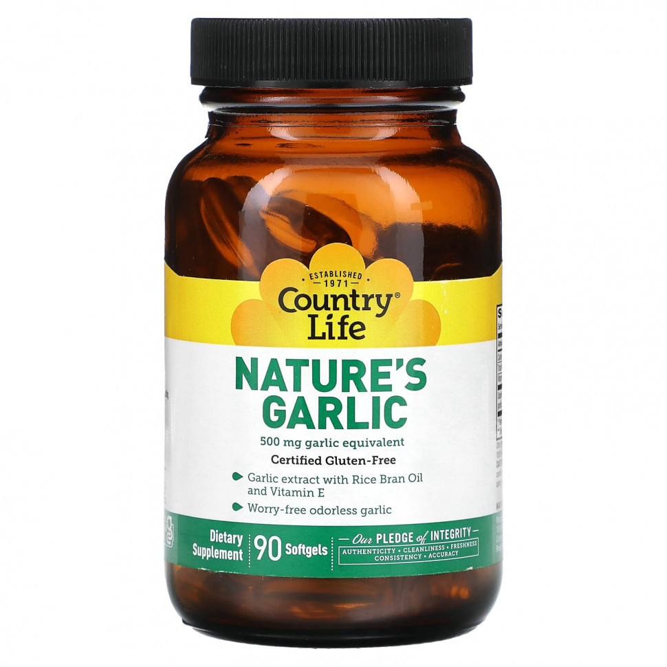 Country Life Country Life, Nature's Garlic, 500 мг, 90 мягких таблеток