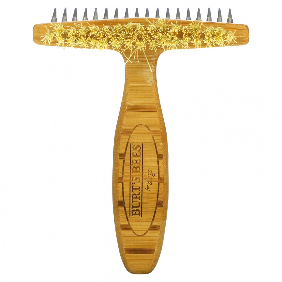Burt's Bees Burt's Bees, Двусторонняя щетка для собак с граблями и конопляной щетиной, 1 шт.