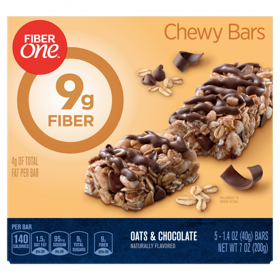 Файбер Уан Fiber One, Chewy Bars, Oats and Chocolate , 5 Bars, 1.4 oz (40 g) Each