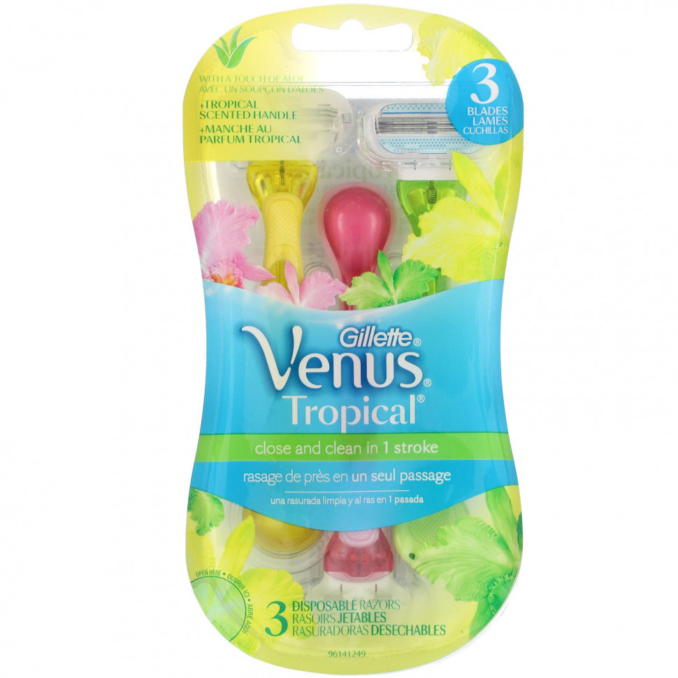 Gillette Gillette, Venus, одноразовый бритвенный станок, тропический аромат, 3 станка