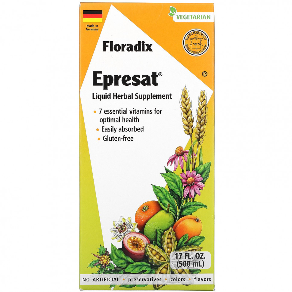 Гайа Хербс Gaia Herbs, Floradix, Epresat, жидкая растительная добавка, 500 мл (17 жидк. Унций)