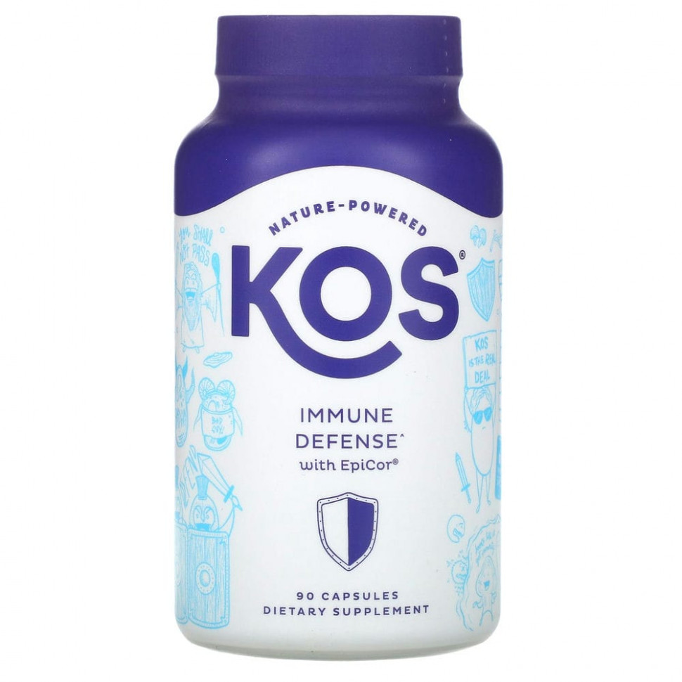 KOS KOS, Immune Defense, добавка для защиты иммунитета с EpiCor, 90 капсул