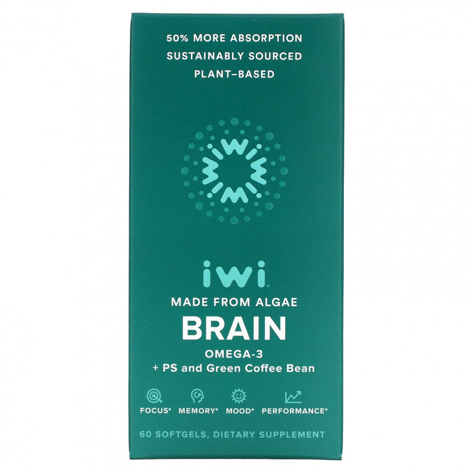 iWi, Brain, Омега-3 + PS и зеленые кофейные зерна, 60 мягких таблеток iWi iWi, Brain, Омега-3 + PS и зеленые кофейные зерна, 60 мягких таблеток