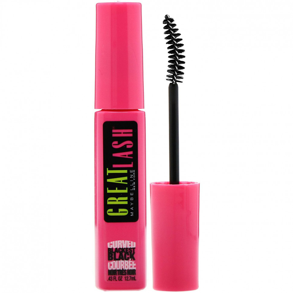 Maybelline Maybelline, Тушь для ресниц с изогнутой щеточкой Great Lash, оттенок 120 угольно-черный, 12,7 мл