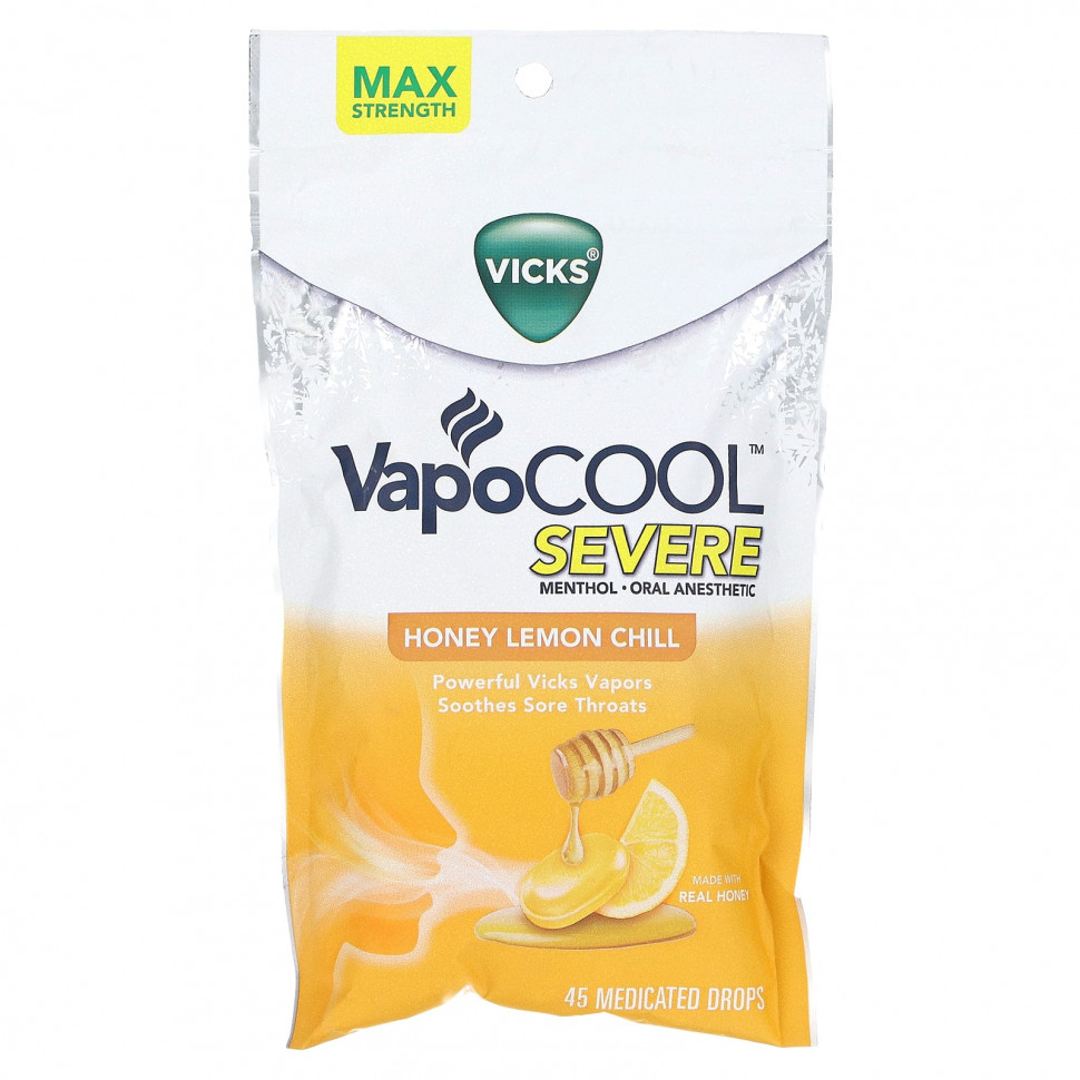 Vicks Vicks, VapoCool, Severe, мед и лимон, 45 лечебных капель