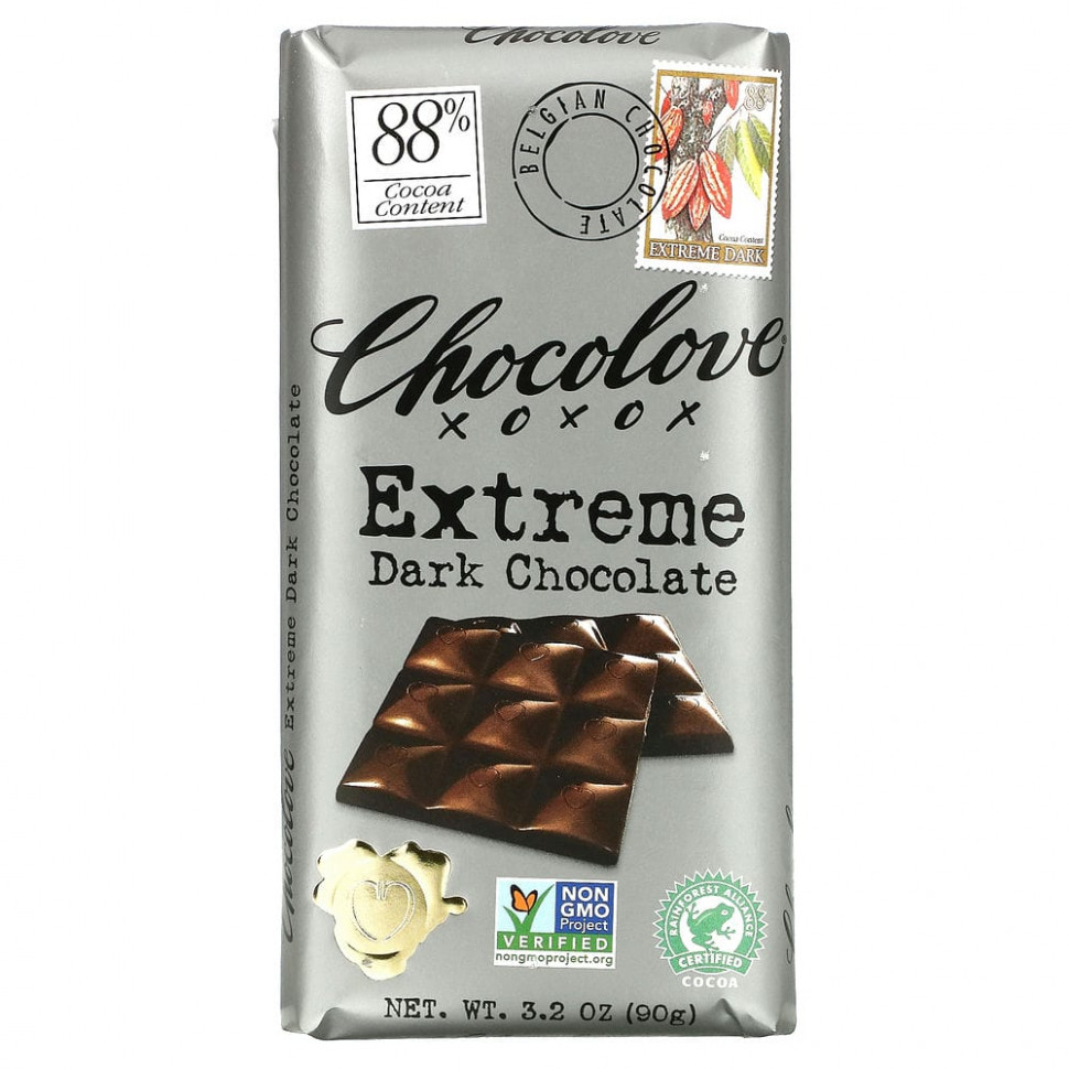 Чоколав Chocolove, горький шоколад, 88% какао, 90 г (3,2 унции)