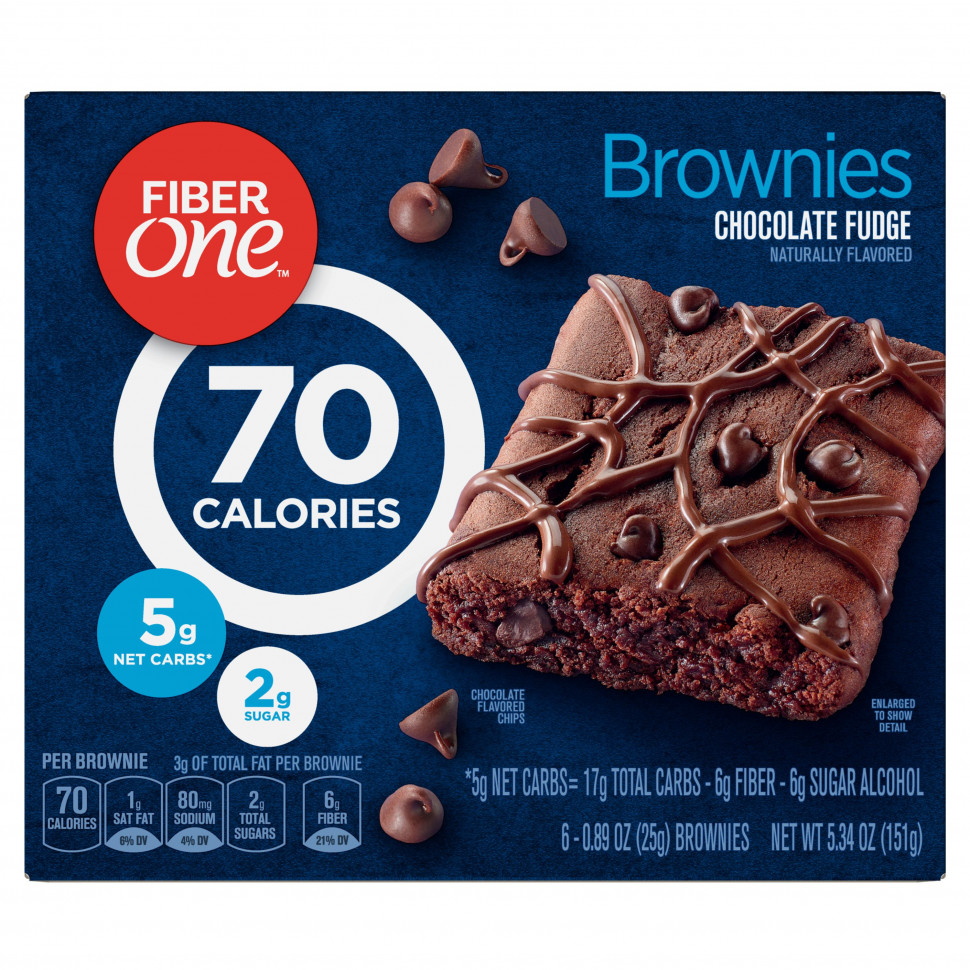 Файбер Уан Fiber One, Brownies, шоколадная помадка, 6 батончиков, 25 г (0,89 унции)