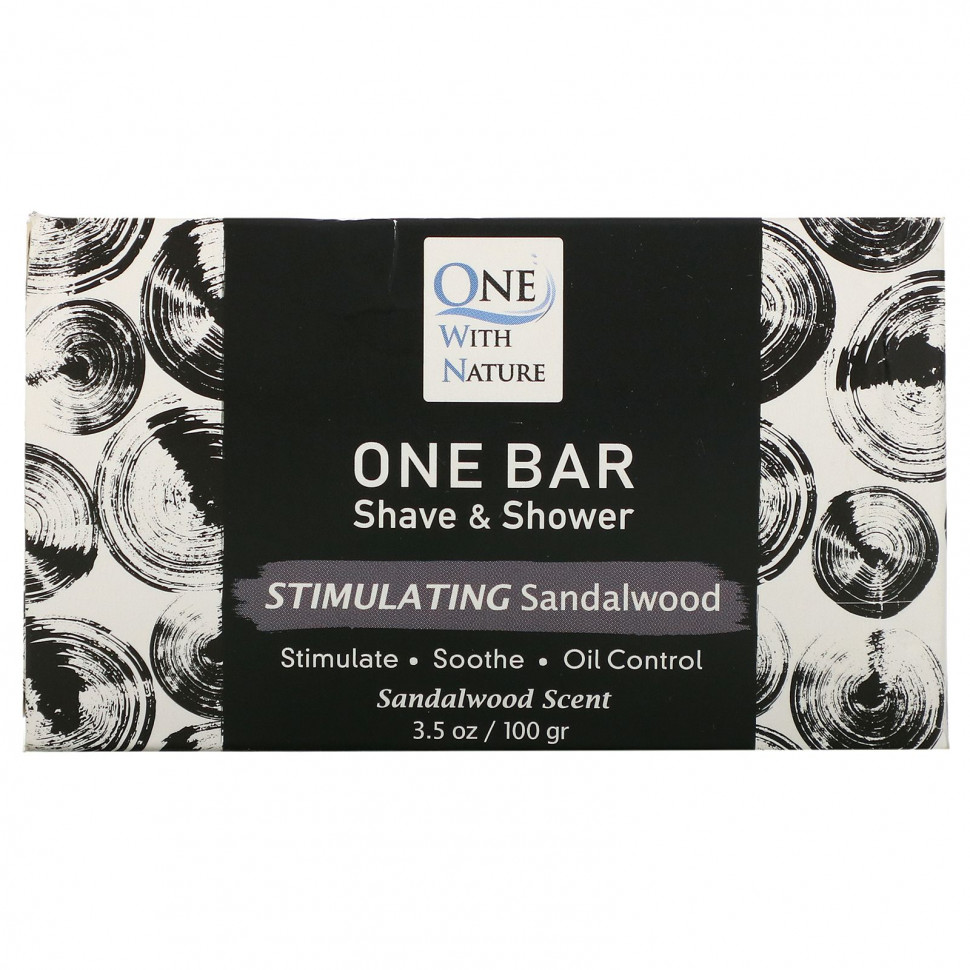 Ван виз Натуре One with Nature, One Bar, Shave & Shower, возбуждающее сандаловое дерево, 3,5 унции (100 г)