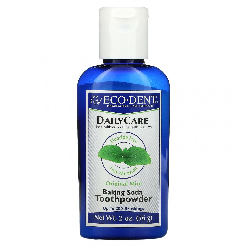 Эко Дент Eco-Dent, Daily Care, зубной порошок с пищевой содой, «Оригинальная мята», 56 г (2 унции)