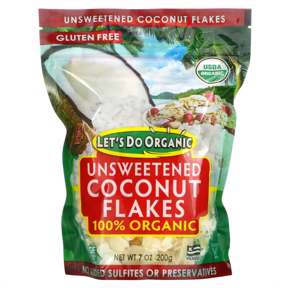 Эдвард энд Санс Edward & Sons, Edward & Sons, Let's Do Organic, 100% Organic Unsweetened Coconut Flakes, 7 oz (200 g)