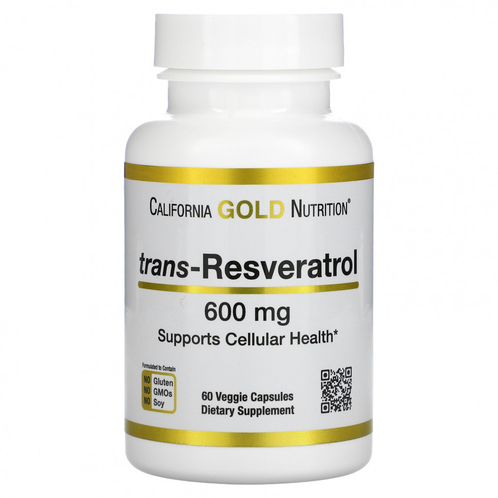 California Gold Nutrition California Gold Nutrition, транс-ресвератрол, 600 мг, 60 вегетарианских капсул