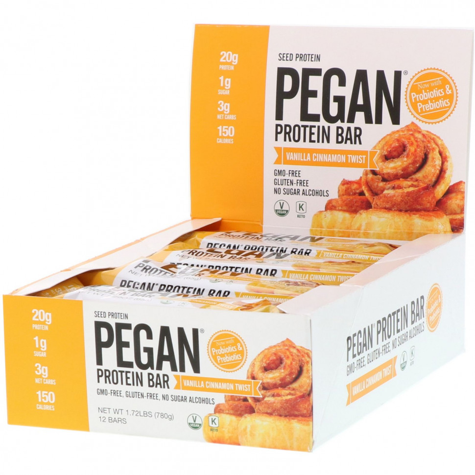 Де Джулиан Бэйкари Julian Bakery, PEGAN Protein Bar, ваниль и корица, 12 батончиков, 65 г (2,29 унции)