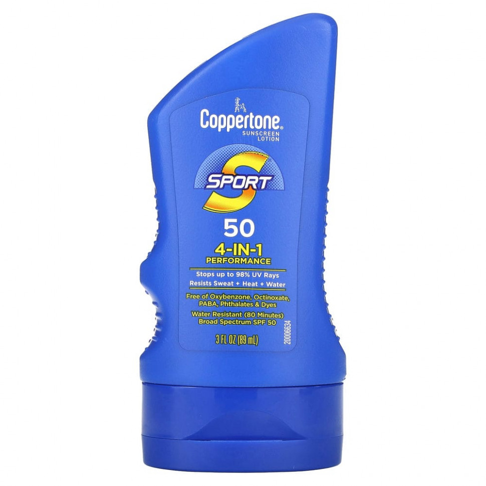 Coppertone Coppertone, Sport, солнцезащитный лосьон, эффективность 4-в-1, SPF 50, 89 мл (3 жидк. Унции)